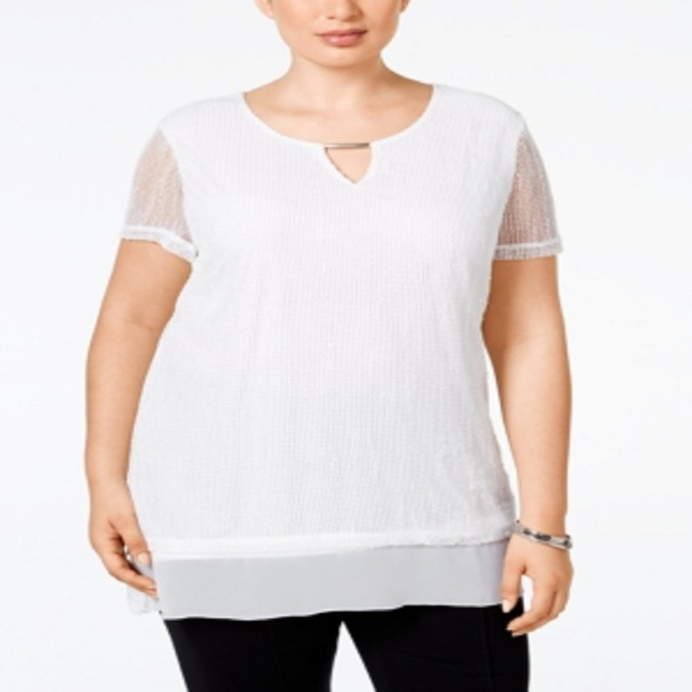 Jm Collection Plus Size Textured Keyhole Top, Size 0X, Retail $64.50